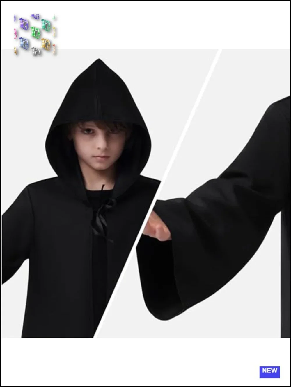 Kids Black Knight Hooded Cloak Costume Halloween Cosplay Robe